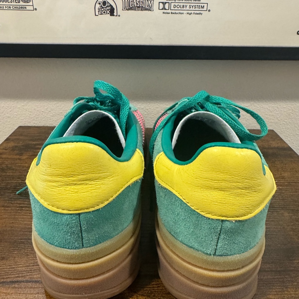 adidas Gazelle Platform Sneakers - Green with Pink and Yellow Accents - Picture 2 of 5